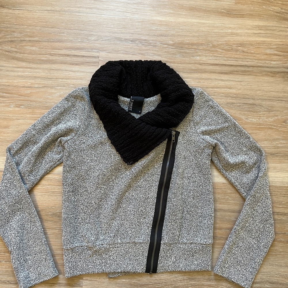 Dolan Anthropologie Asym Zip Jacket Sweater Black Gray Size S grunge soft